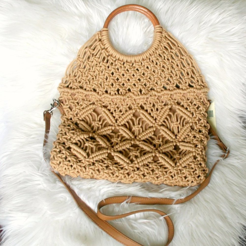 Macrame Natural Color Ring Tote Bag Boho Strap NWT